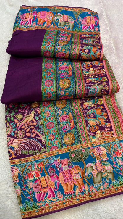 Pure Hand Weaving Kalamkari Saree (Wine Gala)