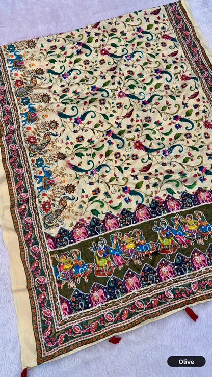 Shahi Bagicha Kalamkari Saree - Mirror Work