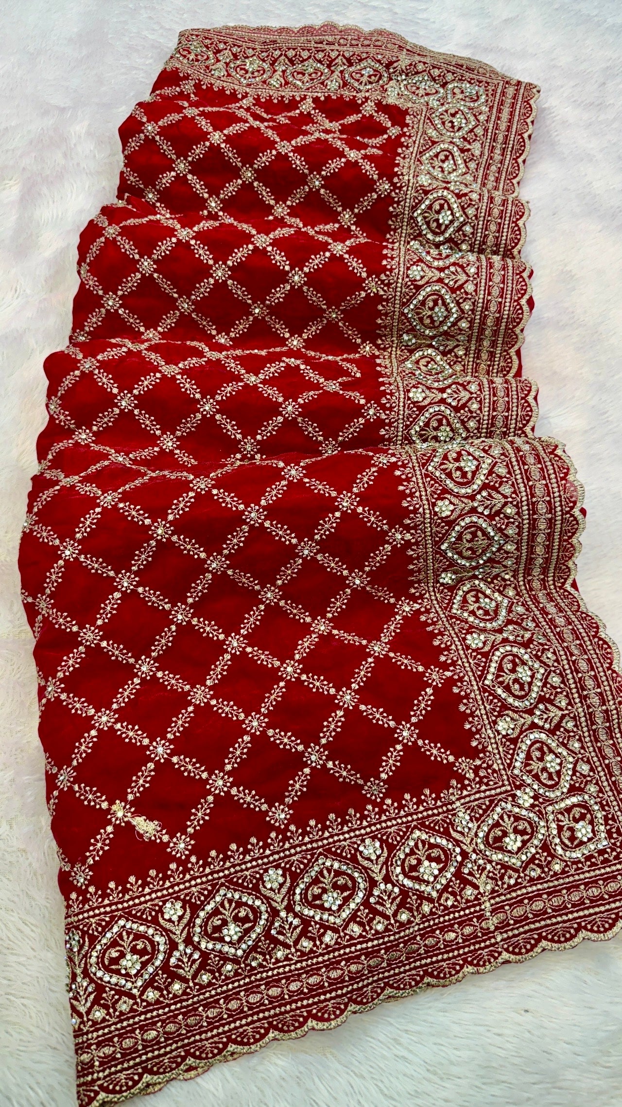 Celebrity-Inspired Tissue Saree (Red Ruby)