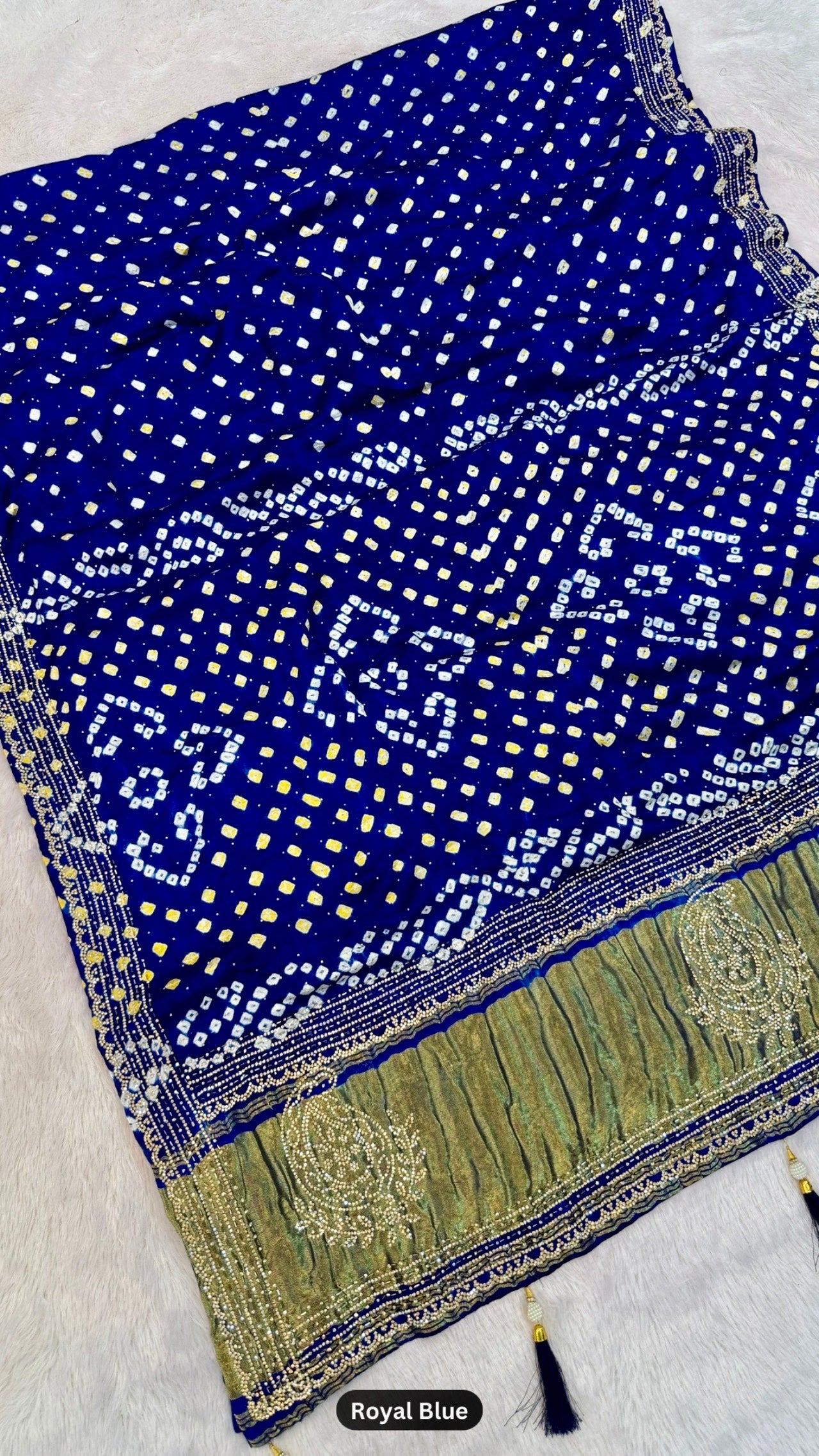 Handmade Bandhani Saree With Siroski Work