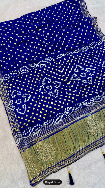Handmade Bandhani Saree With Siroski Work