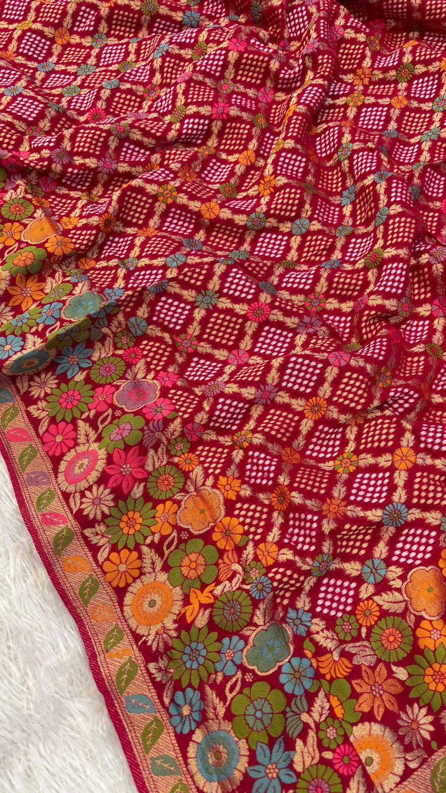 Original Minakari Bandhej Weaving Saree (Rani Color)