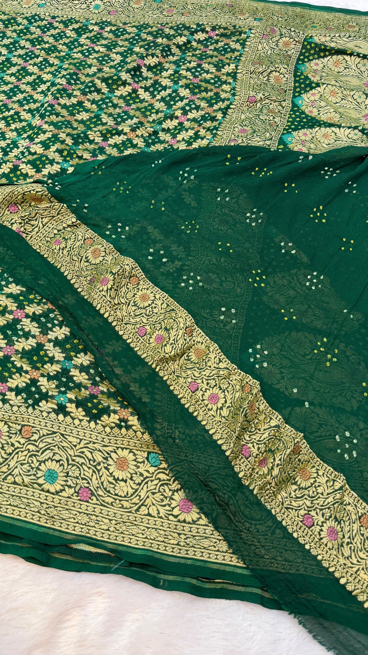 Exclusive Handwoven Original Neemzari Bandhani Saree (D)