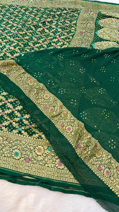 Exclusive Handwoven Original Neemzari Bandhani Saree (D)