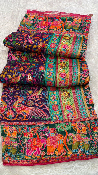 Pure Hand Weaving Kalamkari Saree (Wine Jaal A)