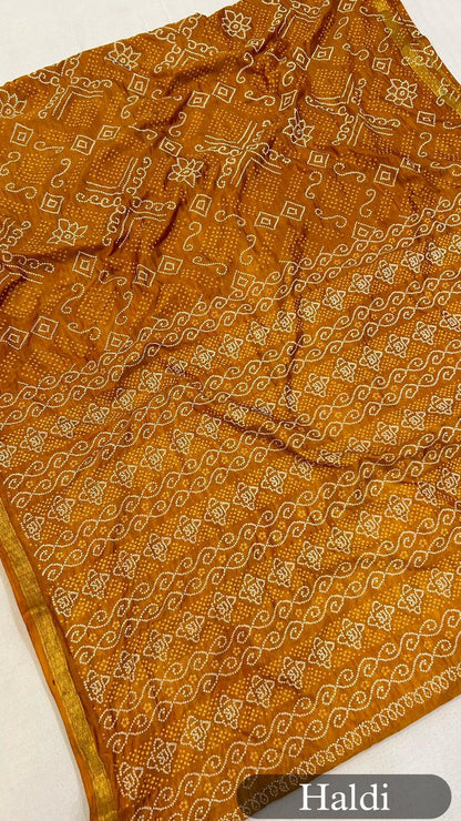 Art Silk Bandhej Sarees (Shikari Designe)