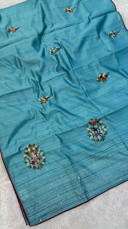 Hand Boutique French Knot Unn Work Saree (Vol.15)