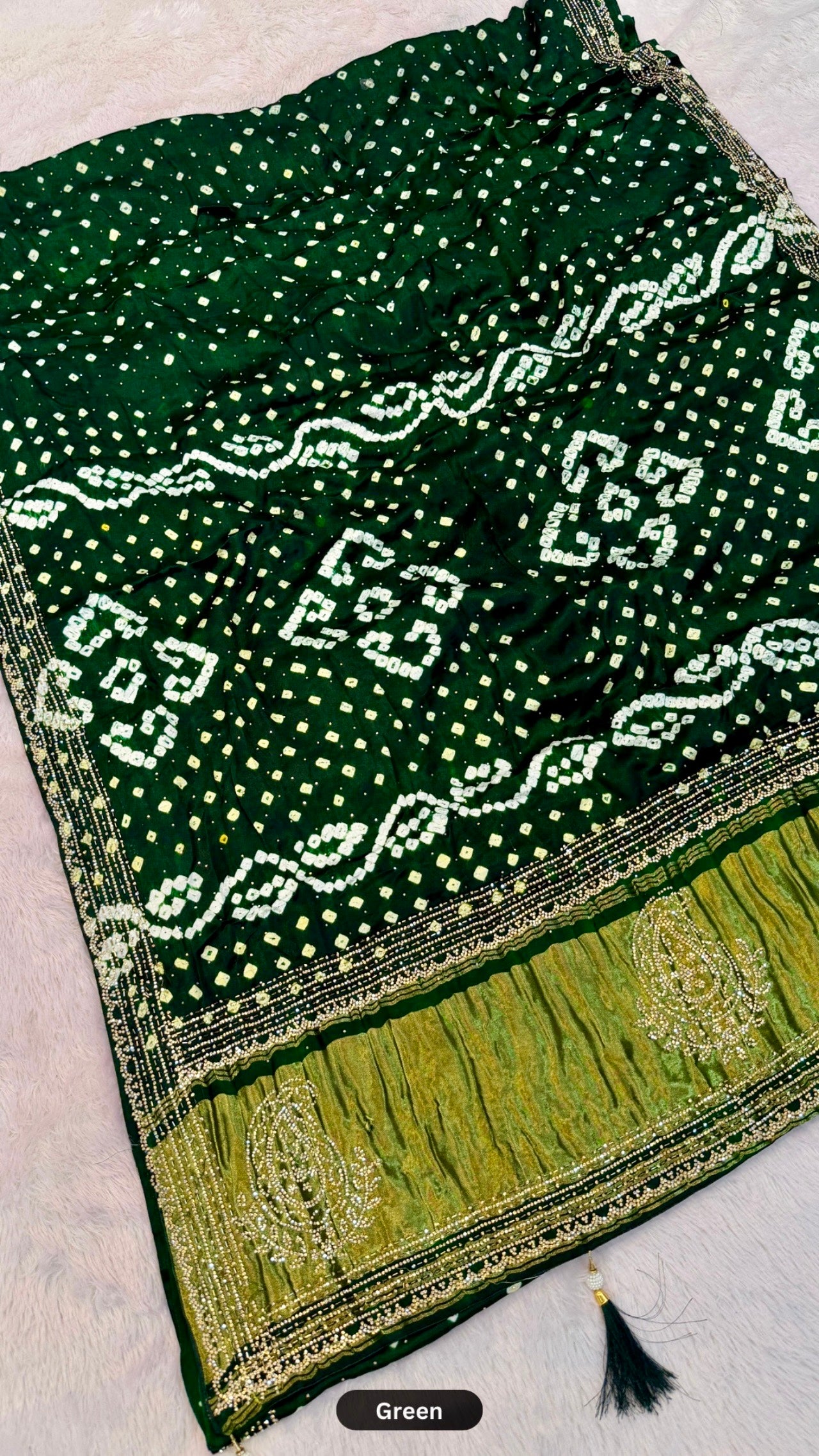 Handmade Bandhani Saree With Siroski Work