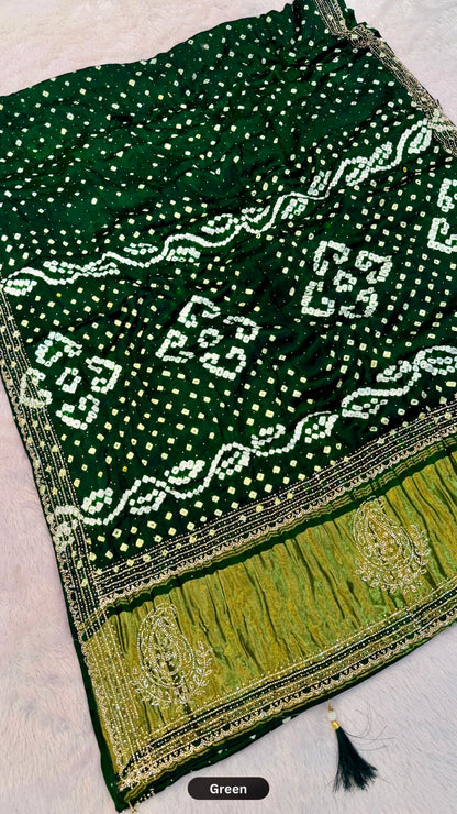 Handmade Bandhani Saree With Siroski Work