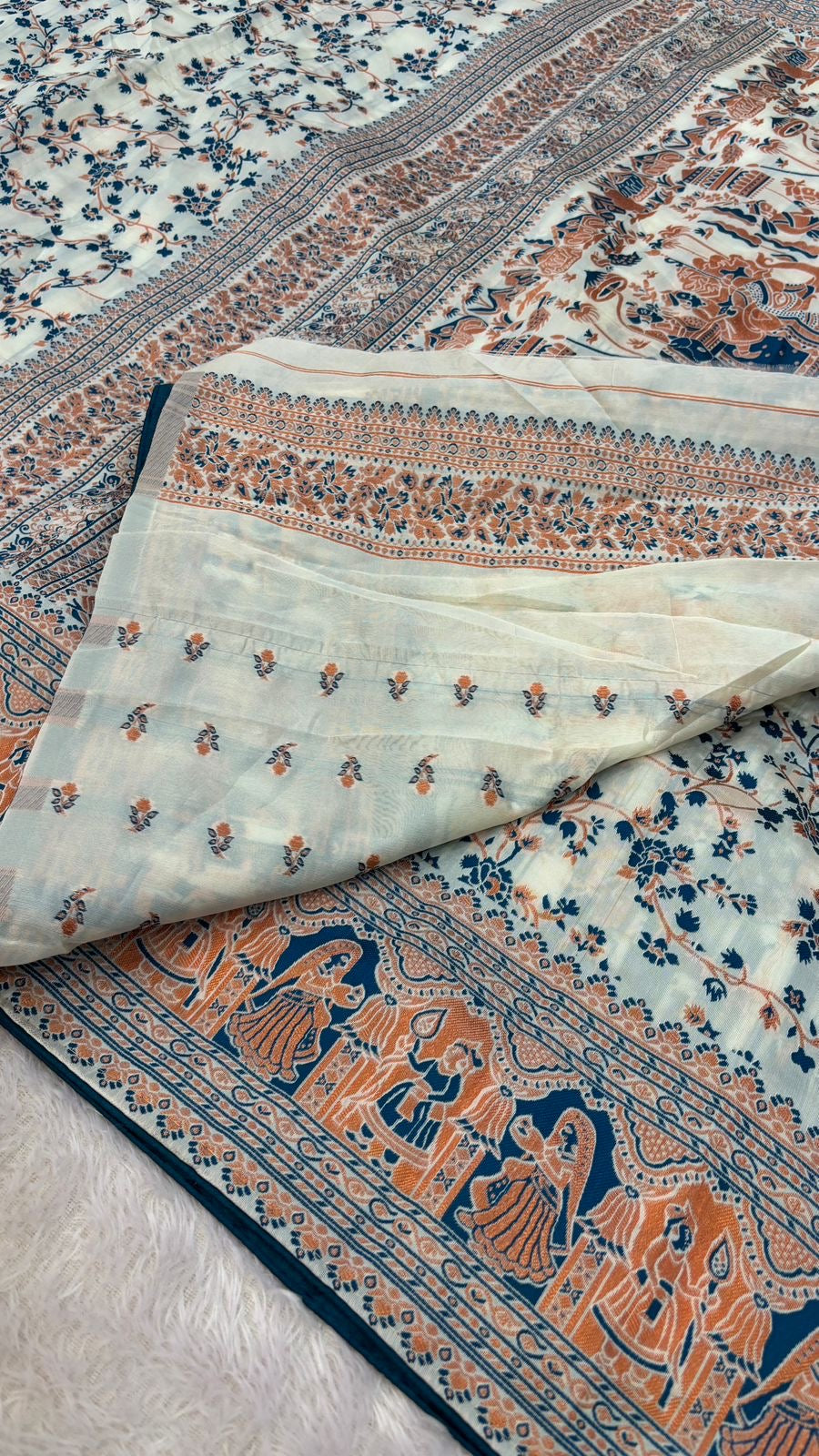 Soft Silk Rajwadi Saree (Pashmina Designe) :- BLUE COLOR