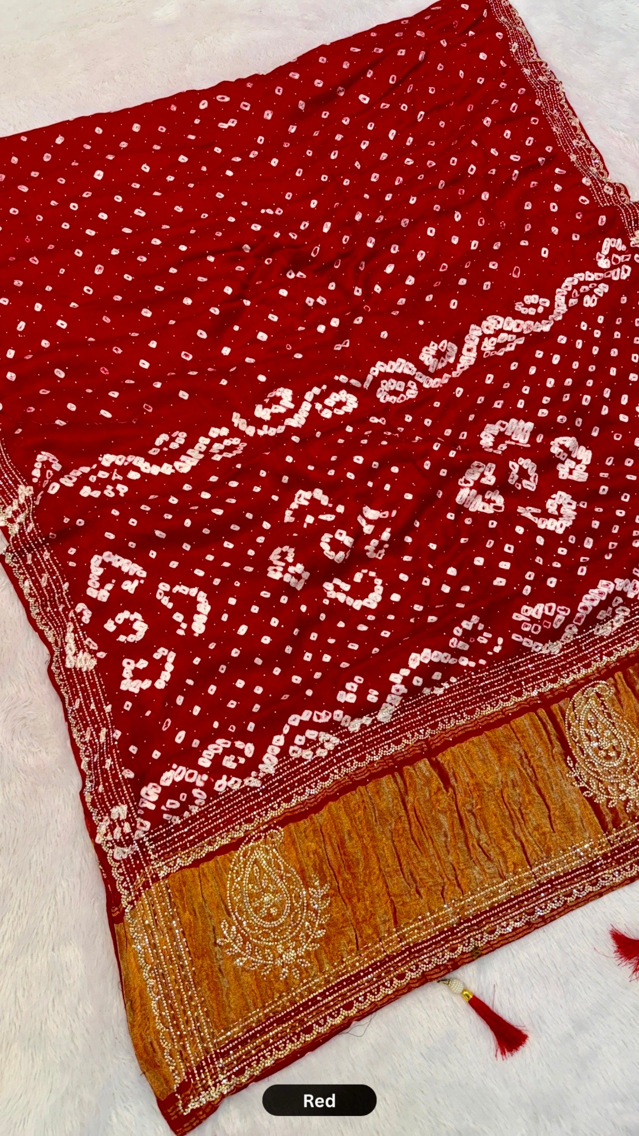 Handmade Bandhani Saree With Siroski Work