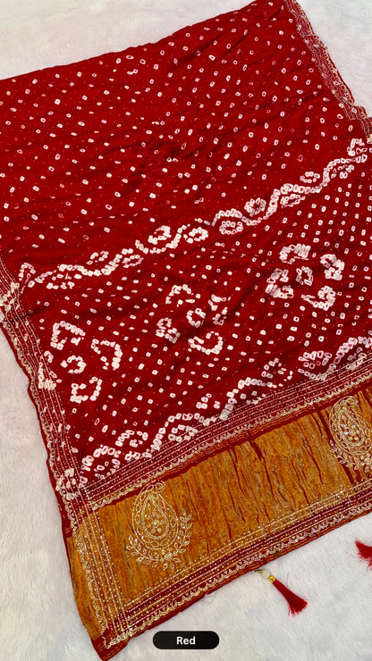 Handmade Bandhani Saree With Siroski Work