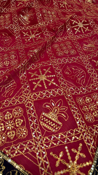 Vintage Duppta, One Side Pallu - Rani