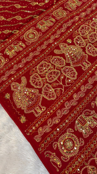 SvarṇaVastra Lehariya :- Untouched and Sacred Saree with Sequence Work