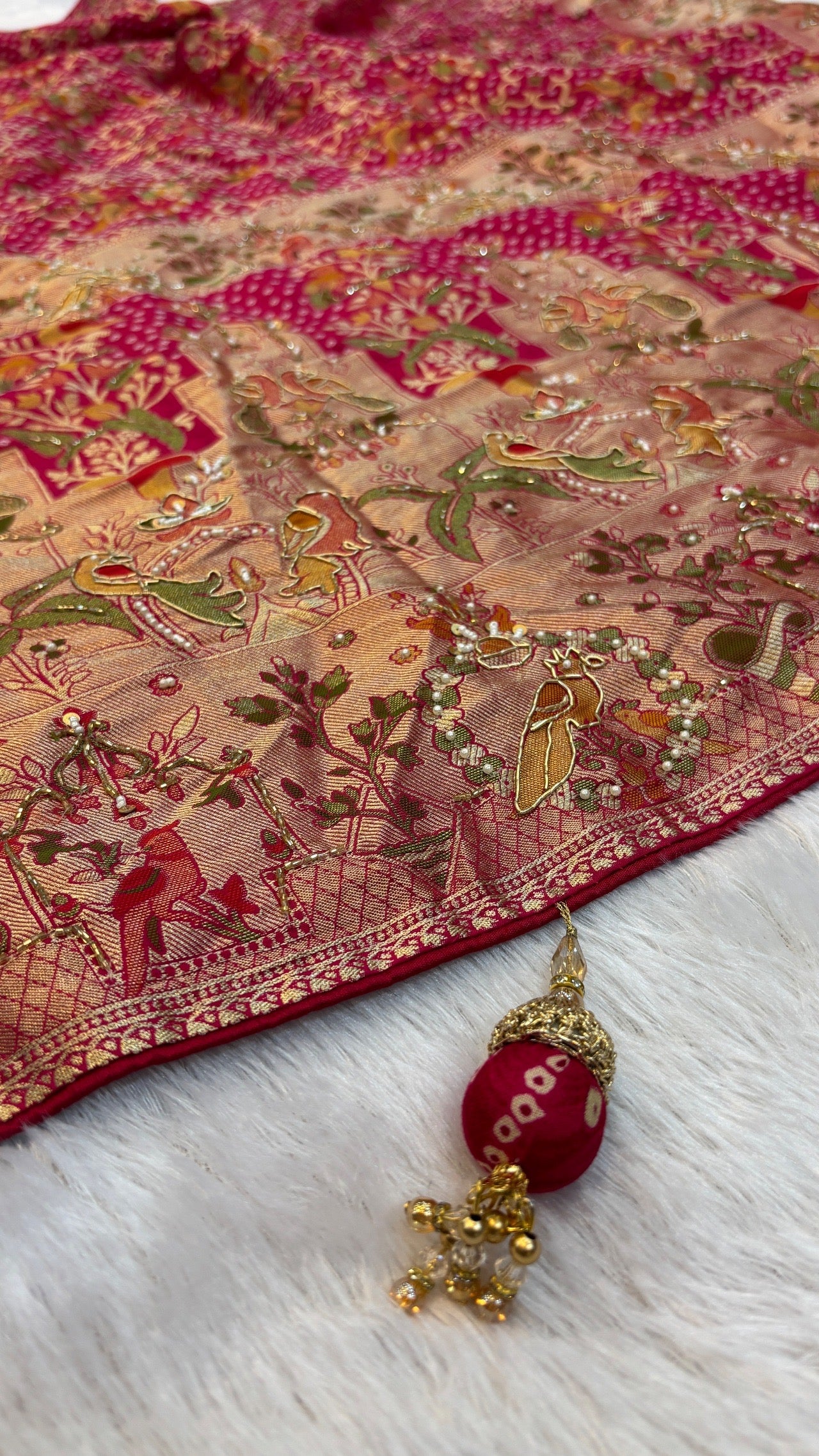 Minakari Handwork Saree, Georgette Bandhani (Jungalo)