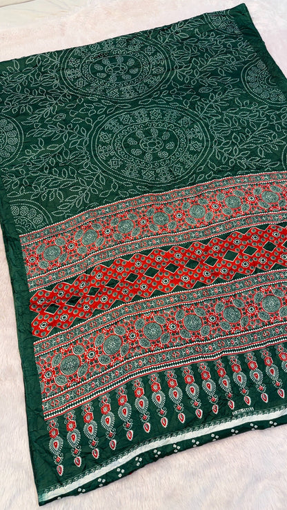 Ajrakh Bandhani Crush Saree