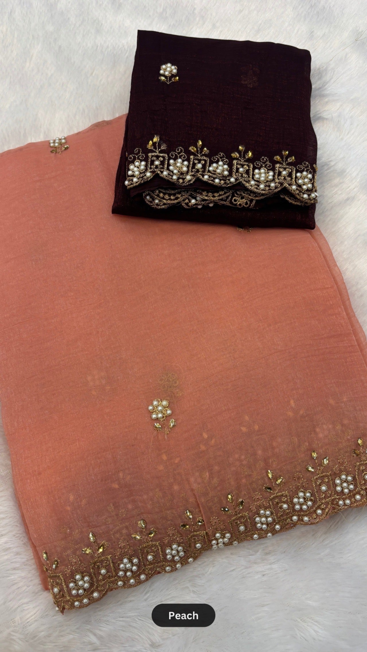 Pearl Work Saree with Contrast Blouse