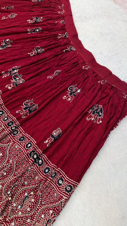 Royal Ajrakh Mirror Work Lehenga Choli Set