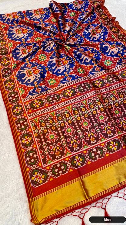 Semi Ikkat Patan Patola Saree with Beautiful Tussle (SALE)