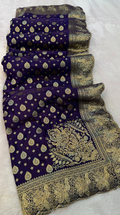 Pure Banarasi Swarovski Work Saree (Purple)