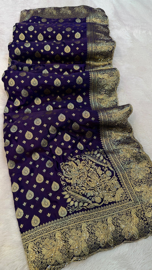 Pure Banarasi Swarovski Work Saree (Purple)