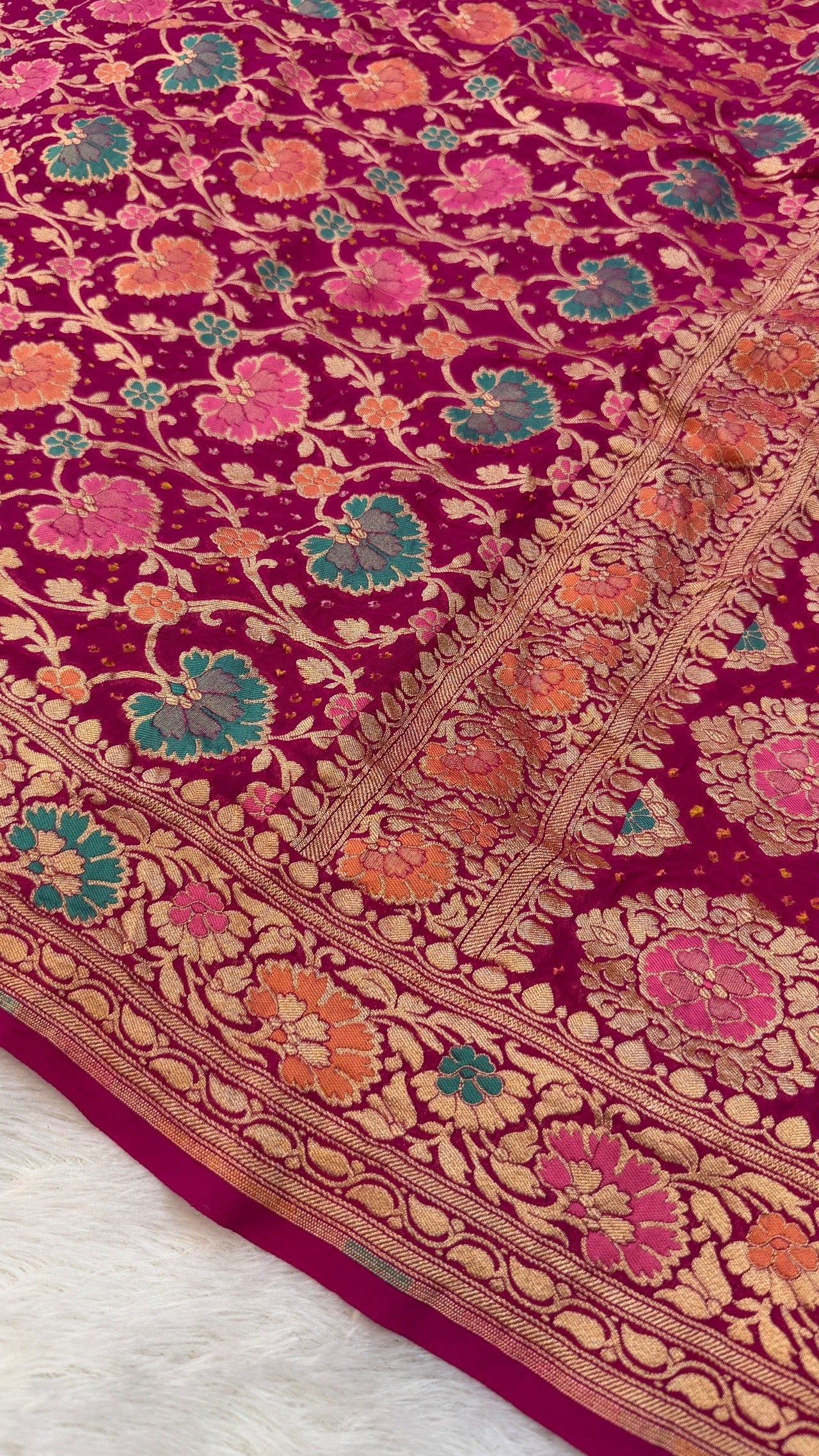 Exclusive Handwoven Original Neemzari Bandhani Saree (C)