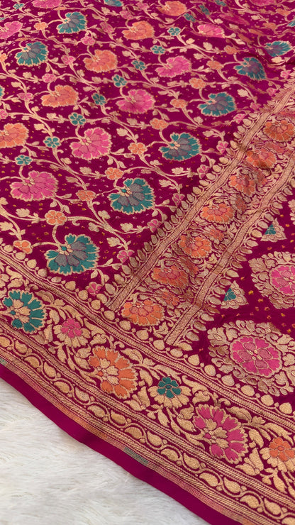 Exclusive Handwoven Original Neemzari Bandhani Saree (C)