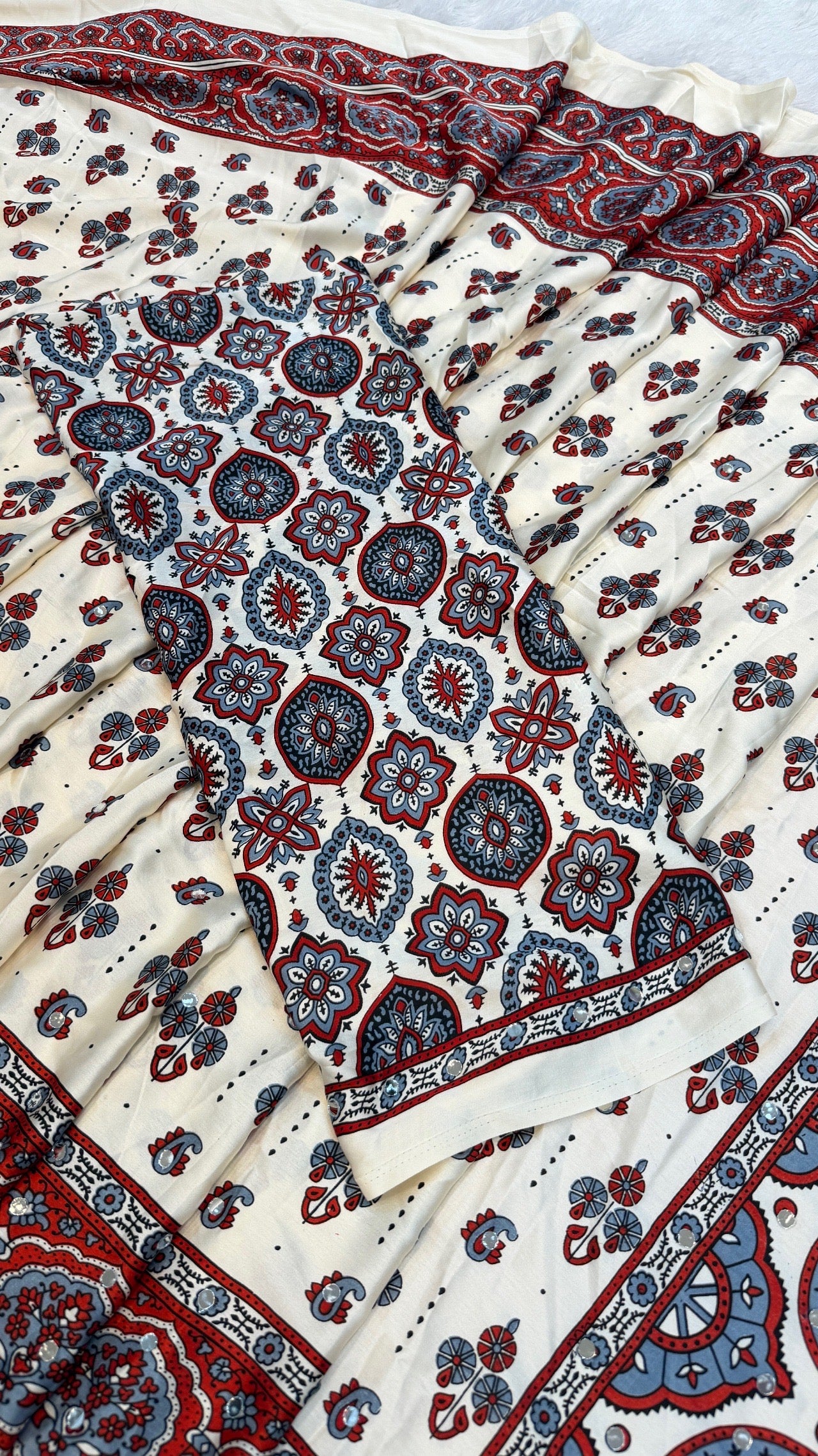 “Sheesha” Ajrakh 500+ Real Mirror Saree