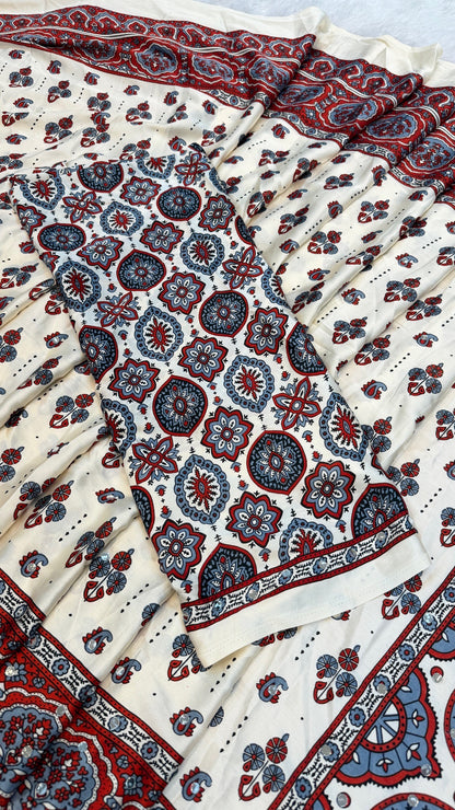 “Sheesha” Ajrakh 500+ Real Mirror Saree
