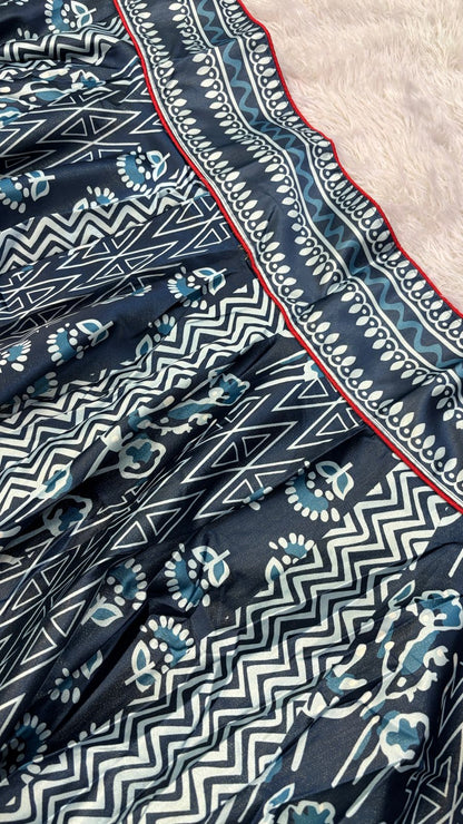 Dhabu Print Indigo Designe, 7 Meter Flare Lehanga Choli