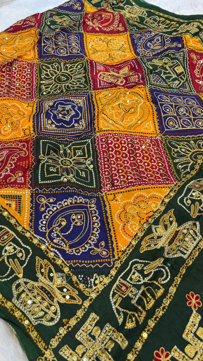 SvarṇaVastra :- Vintage Sequence Work Saree (Green)