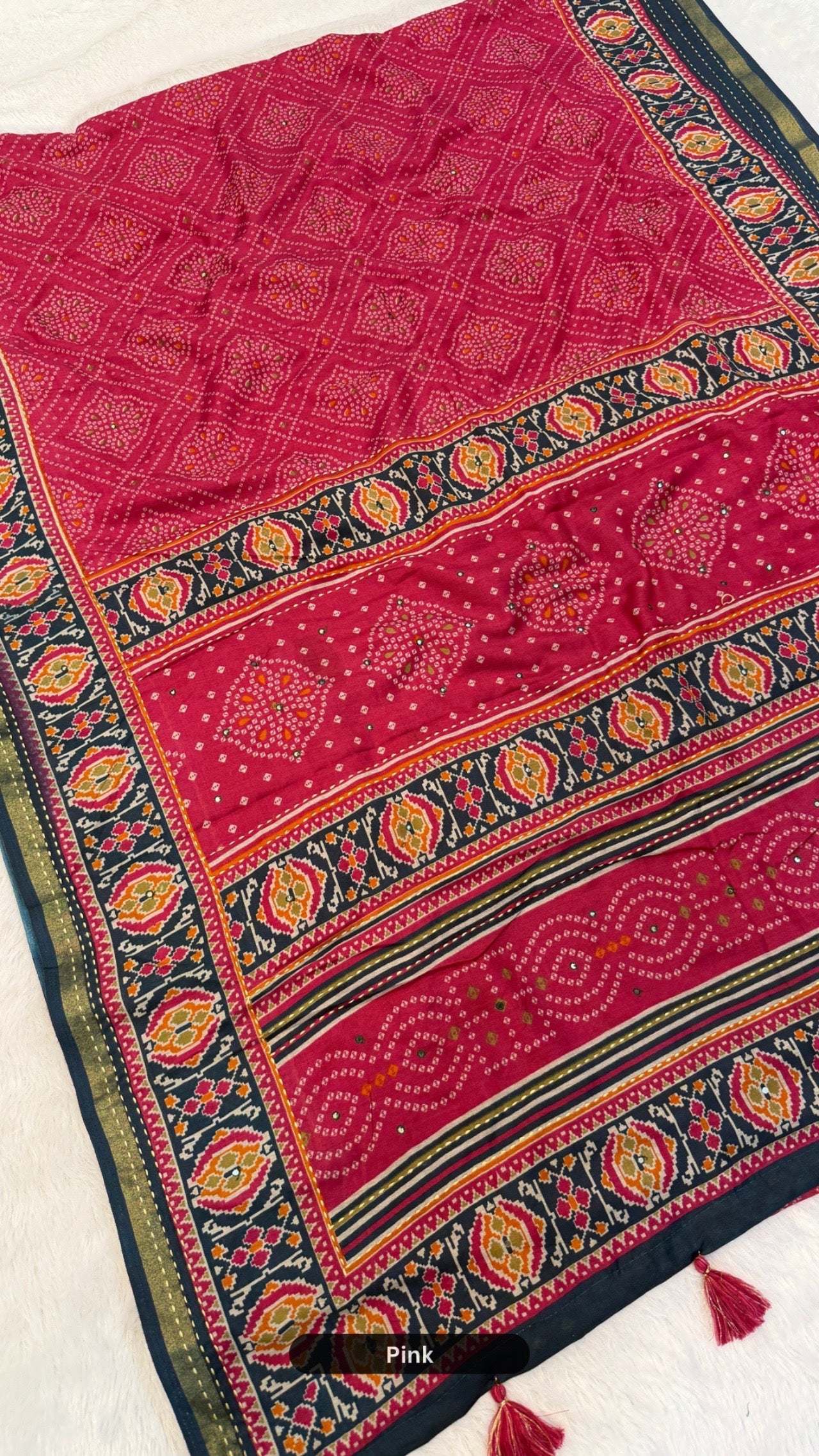 Trending Mul Cotten Katha + Mirror Work Saree (Gharchola SD)