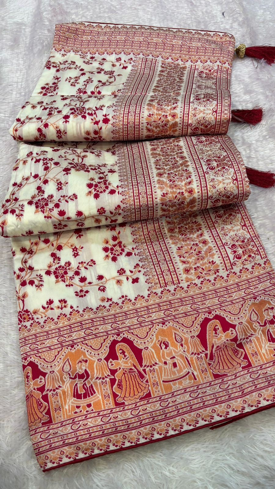 Soft Silk Rajwadi Saree (Pashmina Designe) :- MAROON COLOR