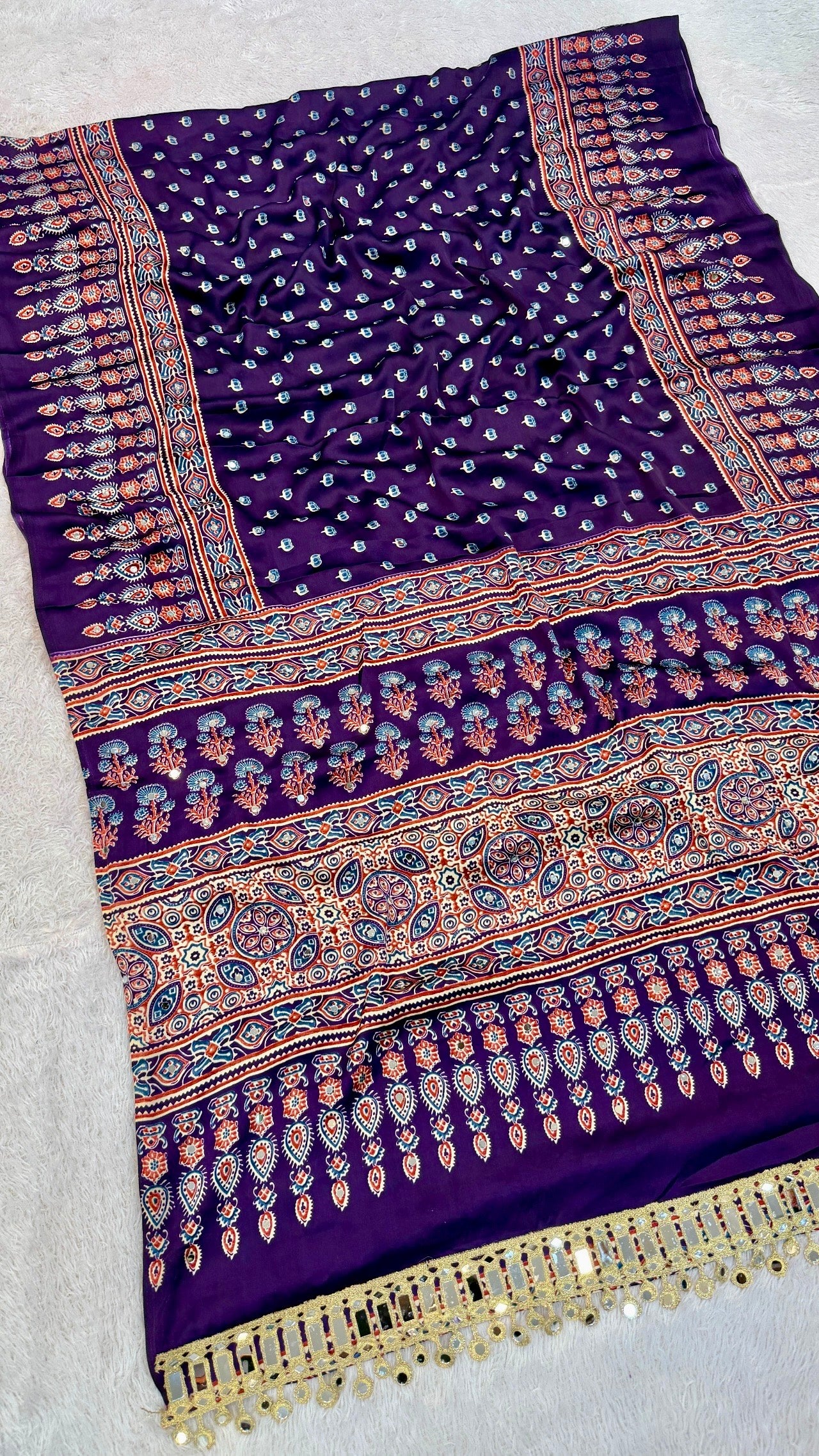 Ajrakh Butti With 500+ Real Mirror Saree Vol.03