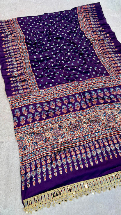 Ajrakh Butti With 500+ Real Mirror Saree Vol.03