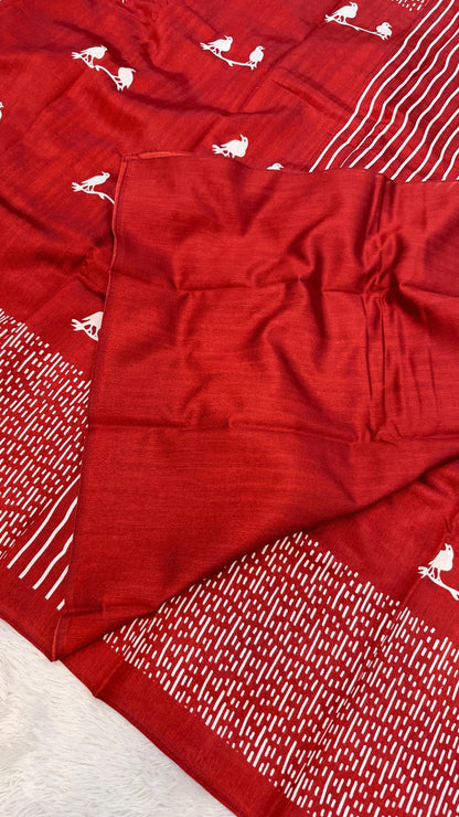Heritage Sparrow Print Saree