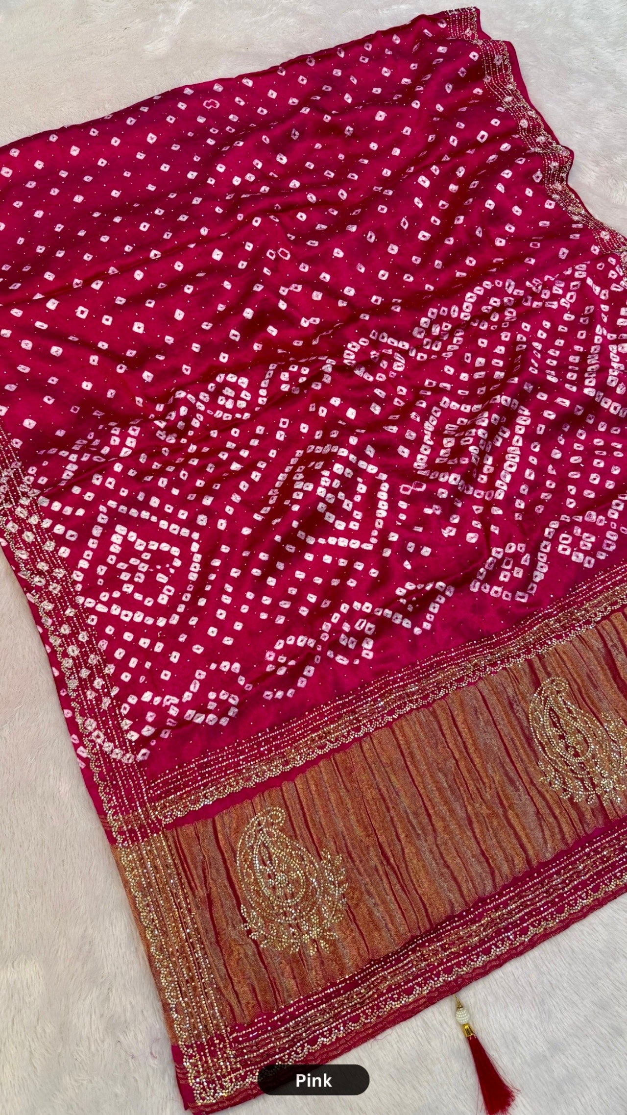 Handmade Bandhani Saree With Siroski Work