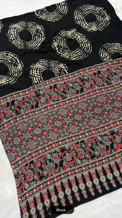 Shibori x Ajrakh Crap Silk Saree