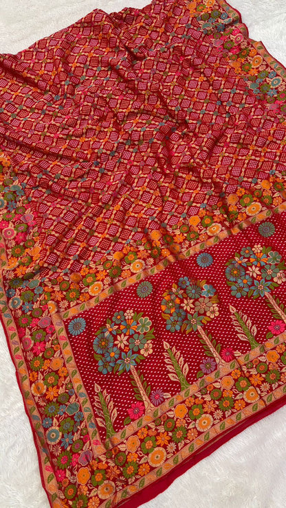 Original Minakari Bandhej Weaving Saree (Red Color)