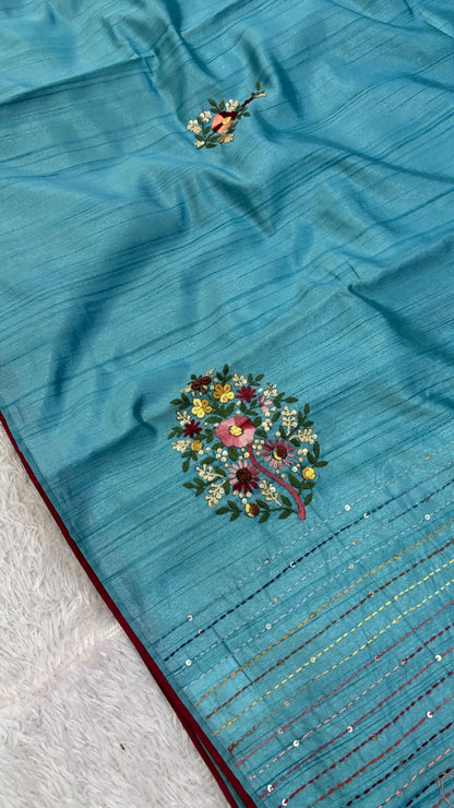 Hand Boutique French Knot Unn Work Saree (Vol.15)