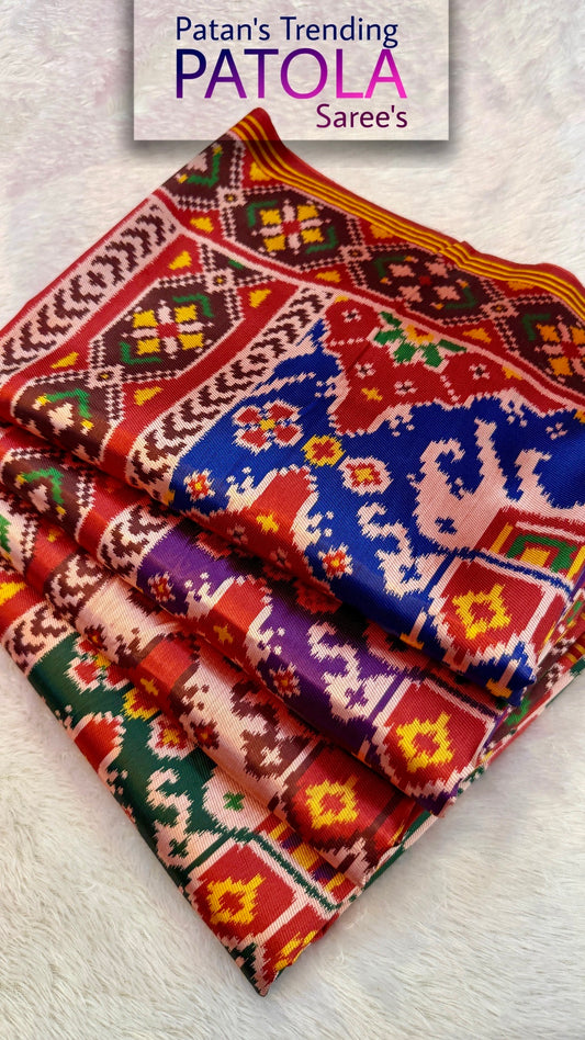Semi Ikkat Patan Patola Saree with Beautiful Tussle (SALE)