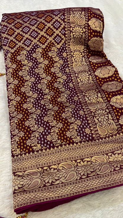 Traditional Georgette Banarasi Bandhej Saree (Wine)