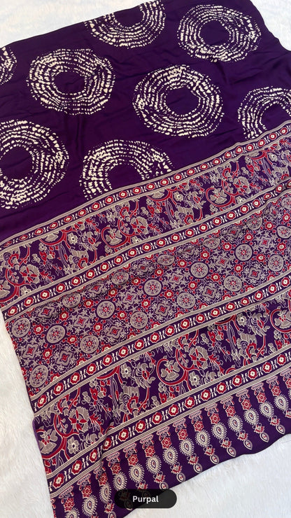 Shibori x Ajrakh Crap Silk Saree