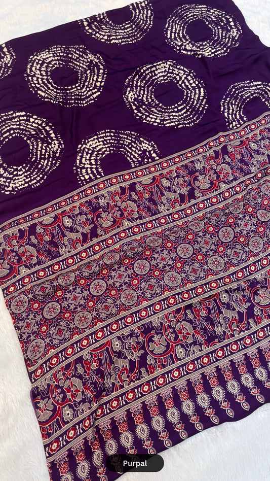 Shibori x Ajrakh Crap Silk Saree