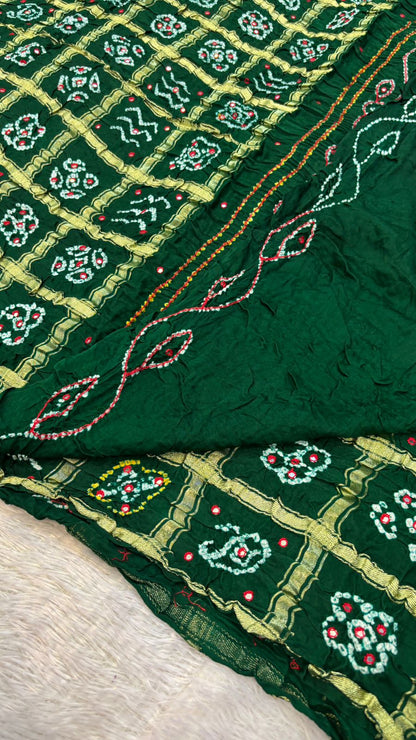 Pure Gaji Silk Abbhli Work Gharchola (Green)