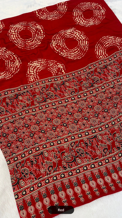 Shibori x Ajrakh Crap Silk Saree
