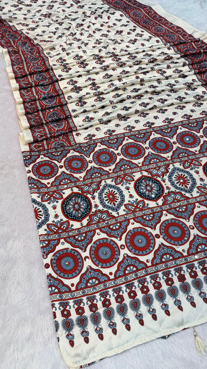 “Sheesha” Ajrakh 500+ Real Mirror Saree