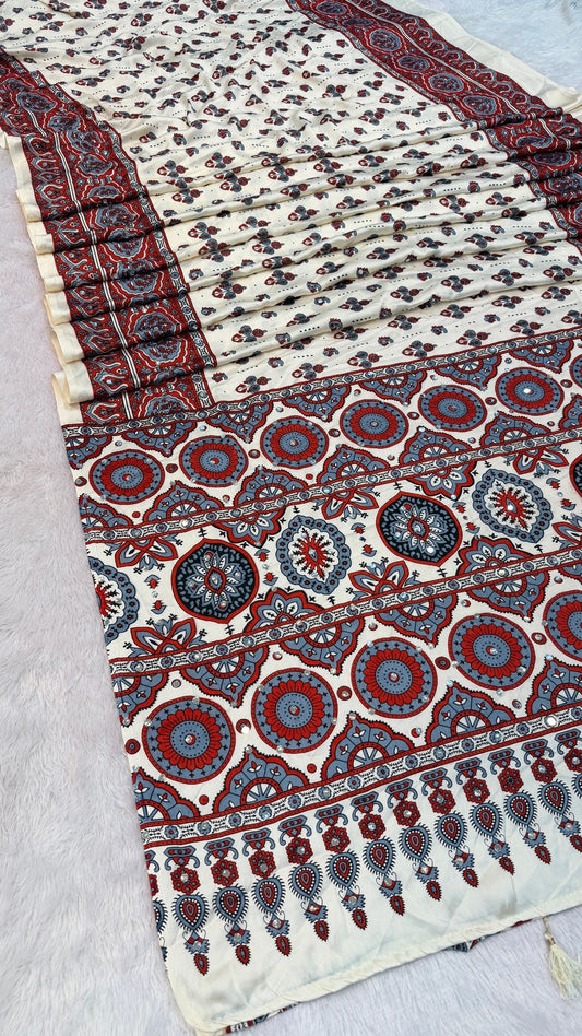 “Sheesha” Ajrakh 500+ Real Mirror Saree