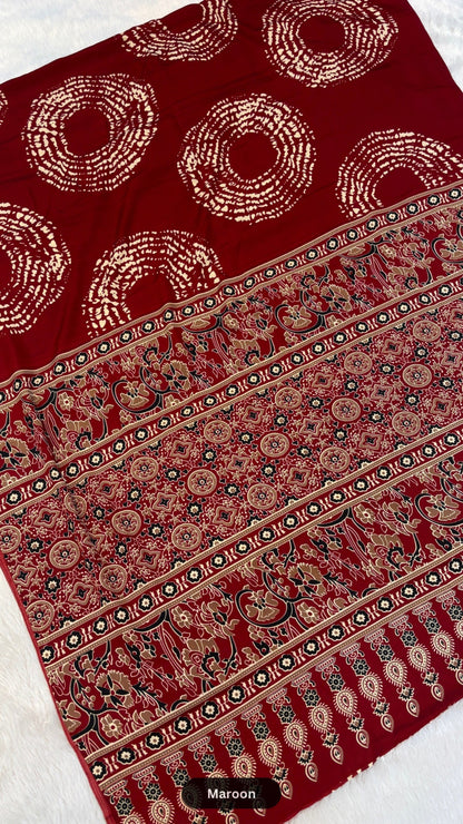 Shibori x Ajrakh Crap Silk Saree