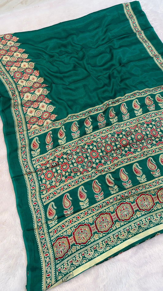 Ajrakh Plain Saree SALE - RAMA